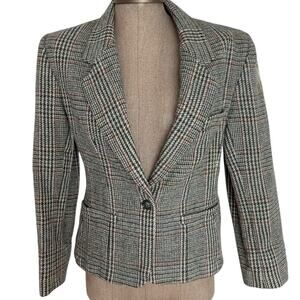 Vintage JH Collectibles 100% Wool Blazer Women's Size 10 Gray Plaid Button USA